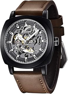 Automatic watch for men, mechanical skeleton design, 45 mm square, waterproof up to 30 m, men's gift.. DIAYTAR NIGERIA: Where countless products meet affordable prices and reliable nationwide shipping.