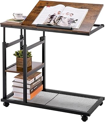 Adjustable side table in the shape of a Royalpolar C with casters and shelves.. DIAYTAR NIGERIA stands as your affordable shopping ally with nationwide delivery in just 5-8 days.