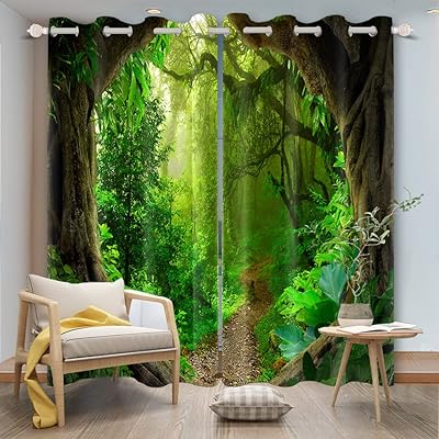 Window curtains with Enchanted Embo Enchanted Forest, Tropical Wet Tropical Forest, Green Forest Leaves and Ancient Trees, Set of 2 For Salon Bedroom, 52 x 63 inches.. Experience the future of online shopping with DIAYTAR NIGERIA's extensive product range and competitive pricing.