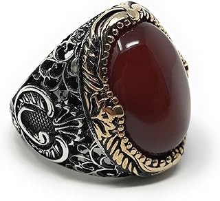 Kar Sterling 925K silver ring for men, red agate (aqeeq) i1q, precious stone, agate.. DIAYTAR NIGERIA: Bringing the marketplace to every Nigerian with affordable prices and quick delivery.