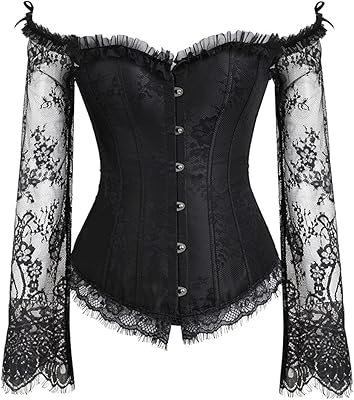 Vintage Corset Vintage Steampunk Gothic Demon for Women, High Corset In Transparent Lace with Long Sleeping for Women, Black, L.. DIAYTAR NIGERIA: Where value meets variety with reliable nationwide delivery in under 8 days.