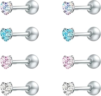 ZS 4 pairs of rod earrings in surgical steel with shiny cubic zirconia, trachea drilling kits, helix, penis, cartilage.. Shop smarter with DIAYTAR Nigeria — affordable prices and a wide product range delivered in just 5 to 8 days.