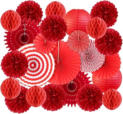 Set of Sun Beauty Red Festival Decorations, Birthday Decorations for Girls, Valentine's Day decorations, hanging paper fans in the shape of pompoms and honeycomb balls.. Shop across boundaries at DIAYTAR NIGERIA and enjoy budget-friendly nationwide delivery within the week.