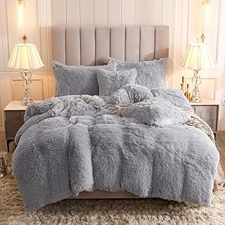 Set of soft velvet duvet cover in ohhamo faux fur with pillowcases, super soft, warm and durable (queen size, light gray).. Shop confidently on DIAYTAR Nigeria — everything you need, delivered quickly.