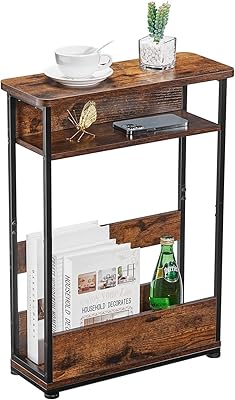 Classic narrow auxiliary table with storage shelf, modern and fine sofa table at 3 levels for narrow and small spaces, 24.6 -inch bedside table with an impact rack - Brown Brown.. Discover endless possibilities with DIAYTAR NIGERIA's comprehensive selection and reliable shipping.
