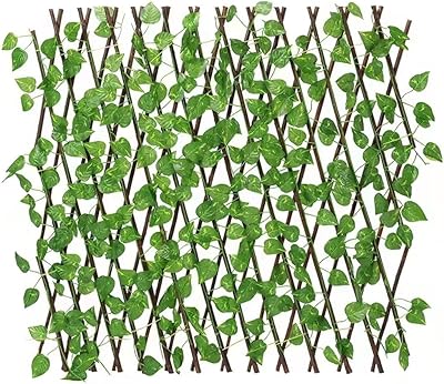 Lingwei bamboo wood fence with artificial plants, green ivy leaf, stretch wicker for house garden wall decoration (style 2).. DIAYTAR NIGERIA: Where affordability and variety meet with convenient delivery within 8 days.