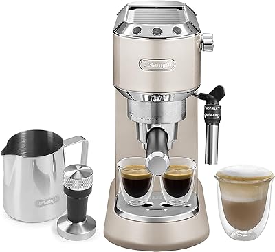 DELONGHI DEDICA METALIX MANUAL CAFETIER with barista shot with milk froth and barista kit (MOUSTEUR + Piston pitcher) for lamericano, cappuccino, latte and macchiato ec785.bg beige beige.. Experience shopping satisfaction with DIAYTAR NIGERIA's vast selection and nationwide delivery service.