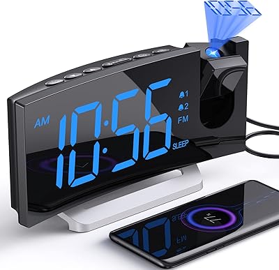 Digital alarm clock for bedroom with rotary projector at 180 degrees and FM radio, gradation from 0 to 100 %, 3 levels of projection brightness, 3 volume levels, rehearsal, USB charger, standby timer, double alarm.. DIAYTAR NIGERIA: Your partner in affordable online shopping with reliable 5-8 day shipping nationwide.