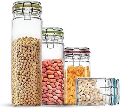 Glass food storage container | Set of 4 hermetic containers for kitchen and bathroom counter | smart metal clip for home.. DIAYTAR NIGERIA redefines convenience with our vast product selection and swift nationwide delivery.