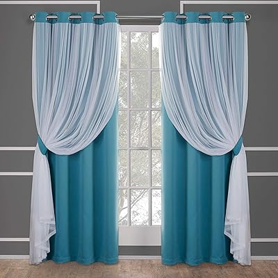 Pair of Catarina superimposed darkened curtains, exclusivity for the house, 52 "x 84", Turquoise.. DIAYTAR NIGERIA: Where shopping meets satisfaction with affordable prices and prompt delivery services.