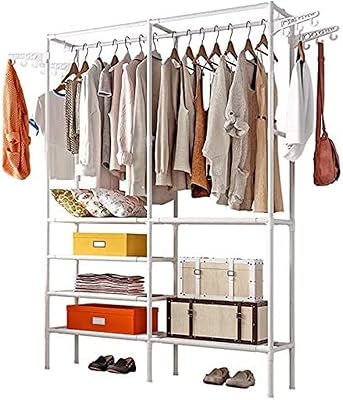 Carrying with double row clothes, clothes with adjustable wire clothes with suspension rods, metal cabinet on foot for bedroom (white).. DIAYTAR NIGERIA: Where shopping dreams become reality with affordable prices and prompt shipping.