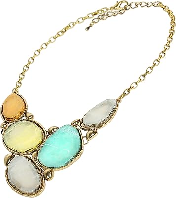An elegant necklace dotted with an oval colorful acrylic stone for women, multicolored green and gold, resin.. Shop across boundaries at DIAYTAR NIGERIA and enjoy budget-friendly nationwide delivery within the week.