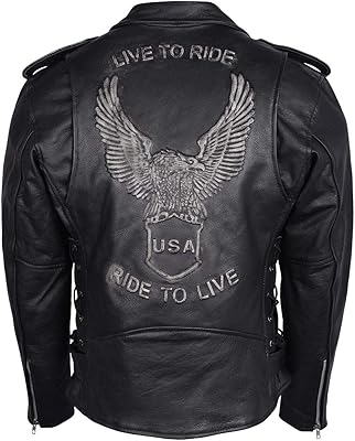 Leather jacket for men with Live to Ride to Live Pattern.. Shop from anywhere in Nigeria and receive your DIAYTAR purchases at affordable prices within a week.