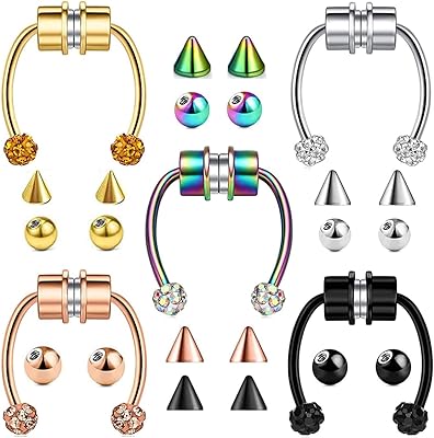 5 pieces magnetic nose rings for women men in stainless steel false iron nose ring with horseshoe without drilling with replacement pliers colored jewelry.. DIAYTAR NIGERIA brings quality products to every corner of Nigeria at prices everyone can afford.