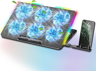Nikomi Cooling carpet for laptop, laptop cooler with 6 silent fans, fixed support for play fan from 15.6 to 17 inch, 7 levels of height adjustment, 10 RGB lighting modes, fan speed control, 2 USB and mobile support ports.. Your complete marketplace solution, DIAYTAR NIGERIA offers unbeatable value with delivery within the week.