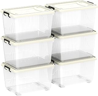 Cosmoplast 33 liters, transparent plastic storage tank with casters and lockable cover, set of 6.. Shop with confidence at DIAYTAR NIGERIA, Nigeria's premier affordable e-commerce platform.