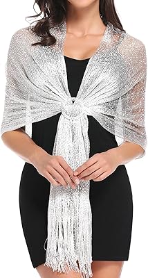 Shawls and scarves, shiny metal shawls and scarves, shawls and scarves for women, for evening/wedding/formal dresses (with free clip), silver, 2.. DIAYTAR NIGERIA delivers what you want at prices you'll love, all within 5-8 days nationwide.
