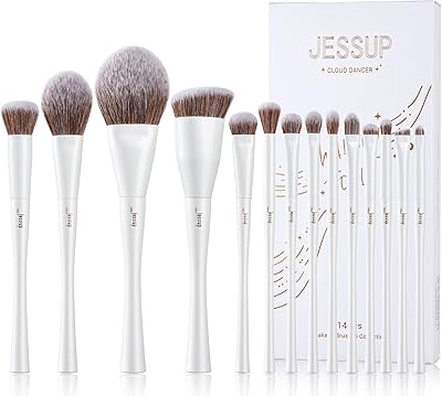 Jessup - Set of 14 luxury synthetic makeup brushes for foundation, corrector, powder, outline and eyeshadow, pearly white T343.. DIAYTAR NIGERIA brings affordable shopping to every Nigerian home with delivery in just 5-8 days.
