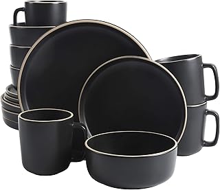 Gibson Home Zuma Round Kitchen Table Service, 16 pieces, plates, plates, bowls, cups and service for 4, matt sandstone, black.. DIAYTAR NIGERIA: Simplifying access to thousands of products with affordable nationwide shipping.