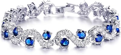 Elegant silver plated bracelet with royal CZ blue crystal, gift for girls and women (9576b).. DIAYTAR NIGERIA delivers affordability and convenience to your doorstep within 8 days of purchase.