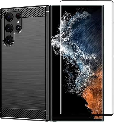 Fine shell for Samsung Galaxy S22 Ultra 5g 6.8 inch with screen protector, fine shell absorbing shock and carbon fiber (black).. For everyday items and more, trust DIAYTAR Nigeria.