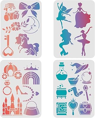 Fingerinspire 4 Pieces Fancy stencil model 1.6 x 8.3 inches Caller drawing stencil in plastic reusable stencils of magic princess flower to paint on wood, floor, wall, tiles.. Forget the long lines — DIAYTAR Nigeria is always open for shopping.