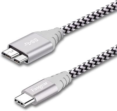 Fasgear USB C to micro B [1 foot] Braided metal connector in Nylon type C to micro 3.0 for fast charging, 5 Gbit/s synchronization, compatible with Toshiba canvio, Galaxy S5 Note 3 and more (1 foot, gray).. Shop electronics, clothes, and everything in between on DIAYTAR Nigeria.