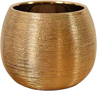 Round flower pot in gold plated ceramic Ferim - 1 piece (gold).. Get top brands at bottom prices, only on DIAYTAR Nigeria.