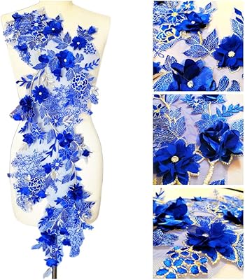 Long 3D embroidered lace fabric with rhinestones, French African fabric for wedding dress (blue, 38x102cm).. Online shopping made simple and affordable — DIAYTAR Nigeria.