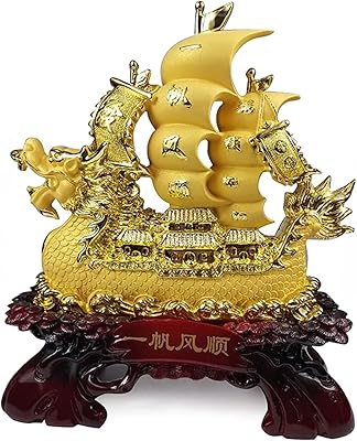 Feng shui sailboat figurine, wealth and prosperity decoration, golden dragon head, decorative gold sailboat for desk and house.. DIAYTAR NIGERIA bridges the gap between desire and affordability with nationwide delivery in under 8 days.