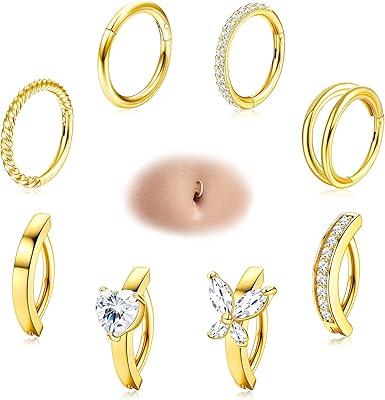 8pcs 14g stomach rings in seamless hinge -free hinge for cubic zircony -zirconia women - 10 mm belly piercing jewelry.. DIAYTAR NIGERIA: Where quality meets accessibility with affordable prices and prompt shipping.