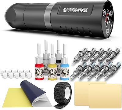 Warmhole tattoo kit, wireless tattoo machine with diet by tattoo battery 2100 mAh, wireless tattoo pen Kit Color tattoo ink 10 pieces TK504 needle cartridge.. DIAYTAR NIGERIA: Your affordable gateway to thousands of products delivered promptly nationwide.
