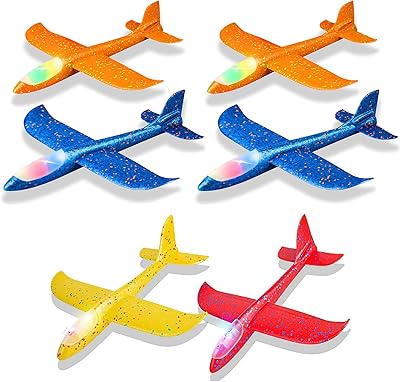 Alissamin Large foam plane with LED light, size 17.5 inches, with two flight modes, children's flying toy, outdoor sports games for birthday parties (6 pieces).. DIAYTAR NIGERIA: Making quality products accessible to all Nigerians at affordable prices.