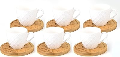 Shallow white coffee cup with bamboo saucer, 90 ml - 6 sets.. Shop efficiently with DIAYTAR NIGERIA, offering thousands of products at unbeatable prices delivered promptly.