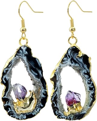 Sunyik earrings in natural precious stones with Druzy quartz geode for women, Pierre.. Discover why DIAYTAR NIGERIA is the smart shopper's choice for affordable products delivered nationwide.