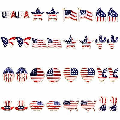 16 pairs of American patriotic flag earrings on July 4 for women, enamel, heart, star, butterfly, set of American jewelry, gifts of the day of independence.. Experience shopping freedom with DIAYTAR NIGERIA's vast catalog and nationwide 5-8 day shipping.