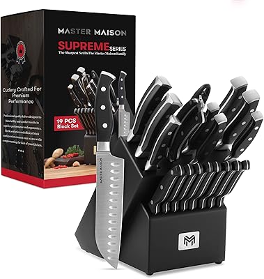 Set of luxury kitchen knives Master Mason 19 pieces with wooden block | German stainless steel cutlery with knife sharpener and 8 steak knives.. DIAYTAR NIGERIA: Connecting every Nigerian with quality products at prices everyone can afford.