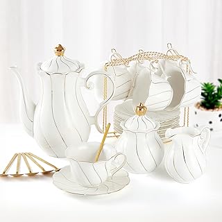 Dujust tea service in white porcelain 22 pieces for 6 people, tea/luxury coffee cups British style with golden border, magnificent tea service for women, tea service, gift box (support included) - white.. Nigeria's most loved e-commerce platform delivers affordable shopping solutions to your doorstep.
