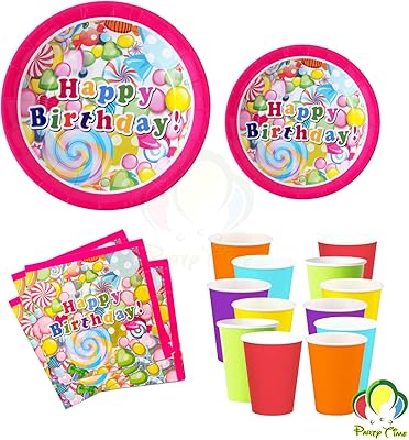 Party Time - Set of 48 pink balloons and happy birthday candies, dishes and birthday supplies for birthday party.. DIAYTAR NIGERIA: Where every purchase is affordable and delivery is always within a week.