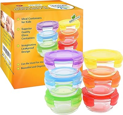 Arsek Tupperware Small glass storage containers for baby food - snack containers for toddlers - Small freezing boxes for food preparation | 6 x 200 ml - colored hermetic covers.. No more overpriced stores — DIAYTAR Nigeria brings the best to your door.