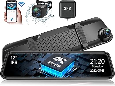4K WiFi camera, 12 "front and rear rear view mirror with car GPS, Sony Starvis sensor, voice command, waterproof rear back camera, improved night vision, parking assistance.. DIAYTAR NIGERIA: Where shopping dreams become reality with affordable prices and prompt shipping.