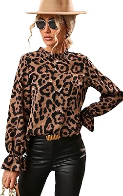 Women's long -sleeved woman blouse, steep collar, robberies and leopard print.. DIAYTAR NIGERIA delivers more than products - we deliver affordable shopping satisfaction nationwide.