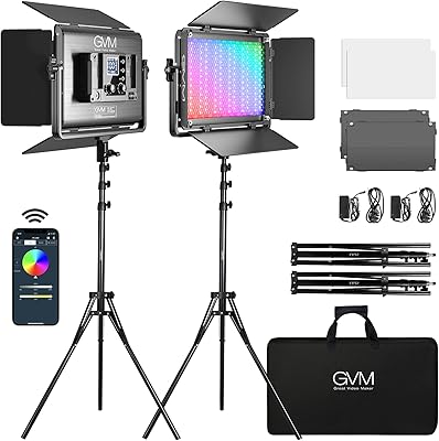 GVM 1300D RVB LED video lamp, 65 W video lighting kit with bluetooth control, 25,000 lux/0.5 m, lot of 2 LED lights for youtube studio, vlogging, broadcasting, conference, 8 types of scene modes.. Experience the DIAYTAR difference with our vast product selection and delivery within 5-8 days.