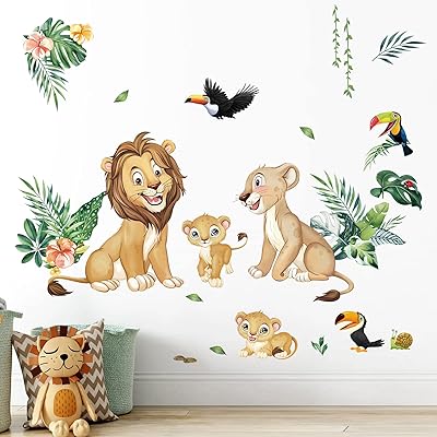 Decalmile Jungle Lion Animals Wall stickers Safari Lion Birds Wall Decoration Children's Baby Room Square Living Room.. DIAYTAR NIGERIA: Your partner in affordable online retail with reliable delivery across the nation.