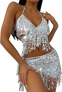 Bikini set 3 -piece in brilliant silver crystal for women with metal pompom skirt, 3D banner swimsuit, festival top.. Get everything you need without leaving your home. DIAYTAR Nigeria offers a seamless shopping experience and delivers your orders quickly and reliably.