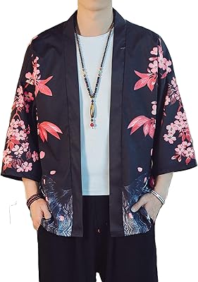 Men's light kiono jacket, Japanese style cardigan coat with seven -rounds open on the front.. Shop confidently on DIAYTAR Nigeria — everything you need, delivered quickly.