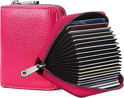 Card case, real leather credit card wallet with 20 RFID women's and men's locations, bidded, red pink accordion portfolio, red pink.. DIAYTAR NIGERIA: Your partner in affordable online shopping with dependable delivery within 8 days.