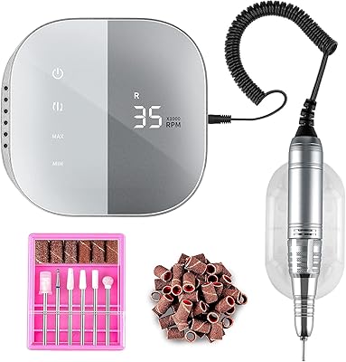 Professional electric nail file Madenia for acrylic gel nails, touchscreen and LCD screen, 35,000 rpm, 100-240 V, gray.. Shop with purpose and save with DIAYTAR NIGERIA's extensive platform and nationwide delivery service.