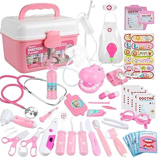 IMPRO Doctors Set 46 pieces for children, medical toy with real stethoscope, doctor costume, medication box, doctor costume, best gift (pink).. Nigeria's e-commerce leader delivers unmatched variety and value to your doorstep in just 5-8 days.