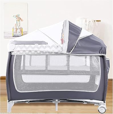 Foldable luxury baby center, Multifunctional mobile bed with removable layer table, bed mosquito net, pretty toys, cradle -sided storage with Heheels.. From Lagos to Kano, DIAYTAR Nigeria delivers across Nigeria in days.
